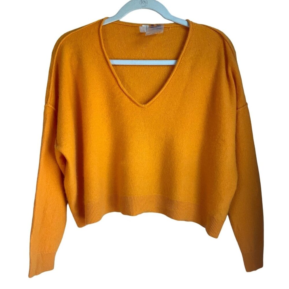 New No Tags Pilcro Womens Sz Small Cropped Sweater 100 % Cashmere Yellow Mustard - Picture 1 of 9